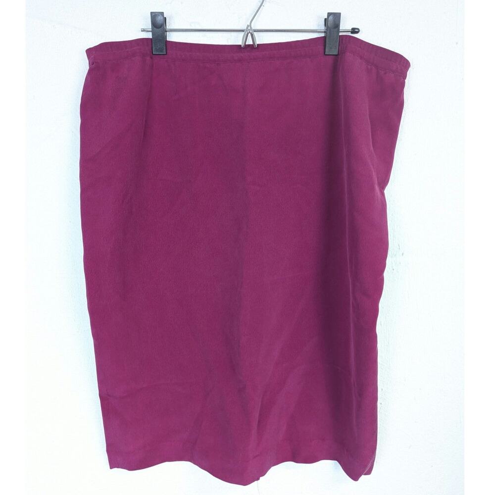 Vtg 1970s Silk Pencil Skirt Purple Bold Bright Office Lightweight Womens 14